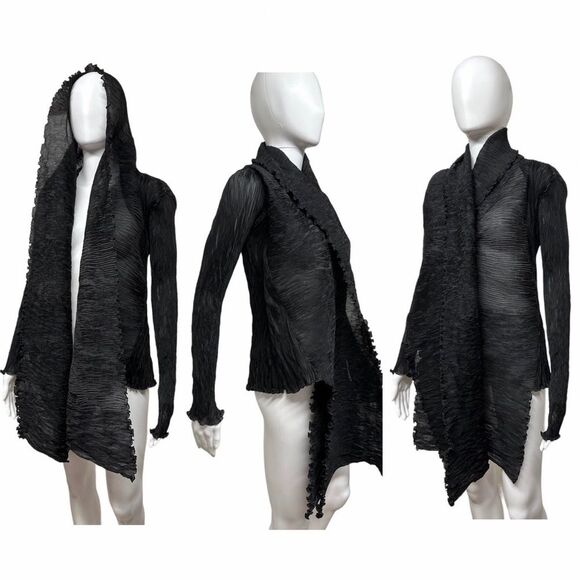 SUSANNE WIEBE Plisse Open Front Micro Pleated Cardigan Jacket S M L Fits Many - Picture 1 of 15